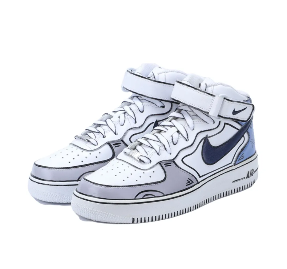 Custom Air Force 1 Mid Blue Gray White Line