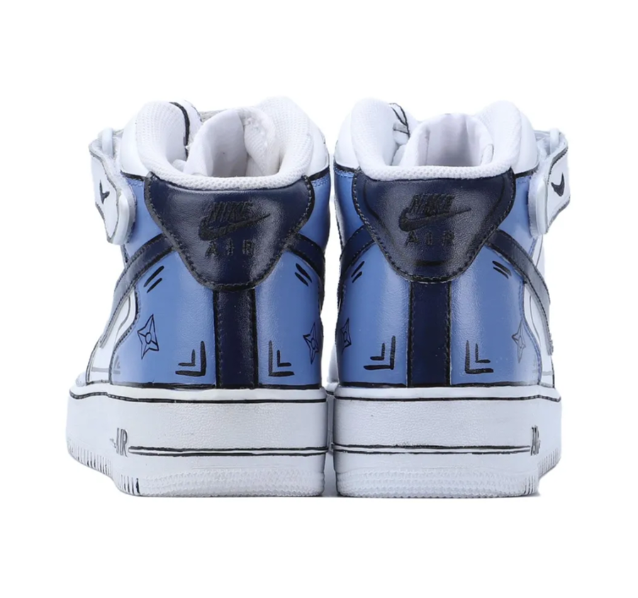 Custom Air Force 1 Mid Blue Gray White Line