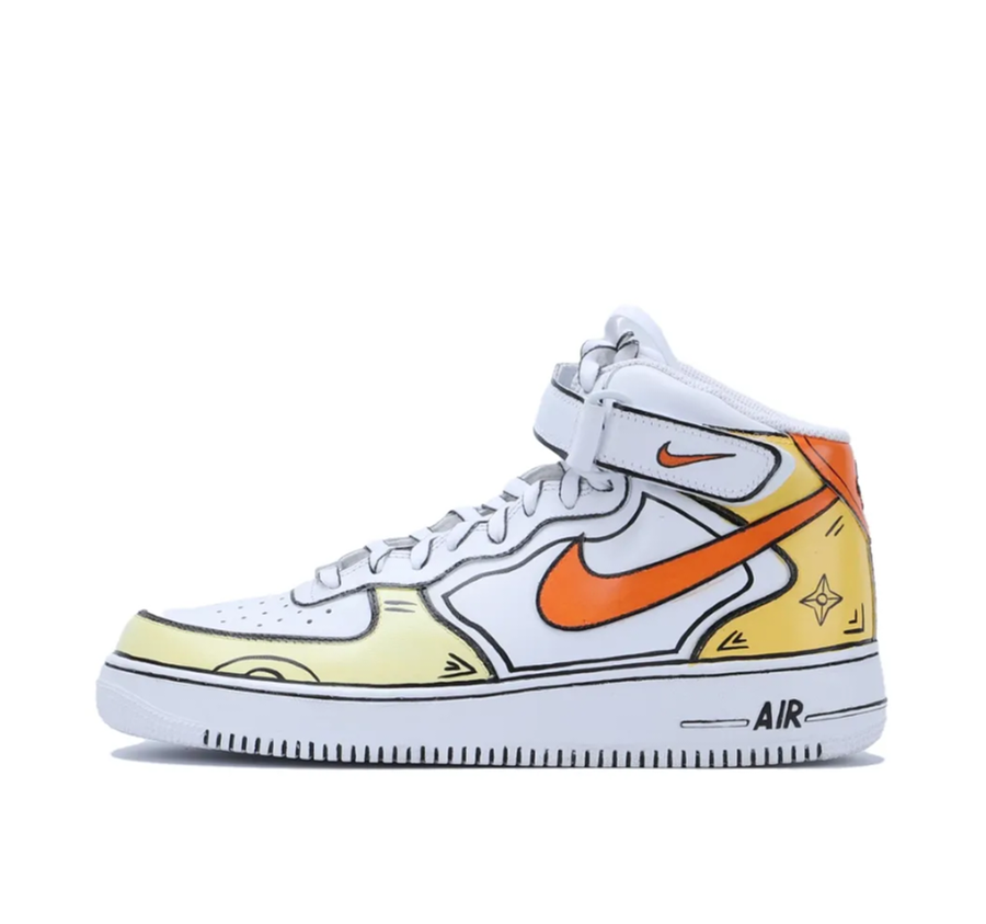 Custom Air Force 1 Mid Orange Yellow White Line