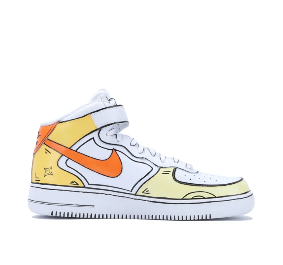 Custom Air Force 1 Mid Orange Yellow White Line