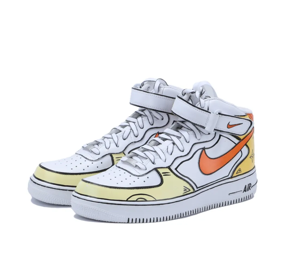 Custom Air Force 1 Mid Orange Yellow White Line