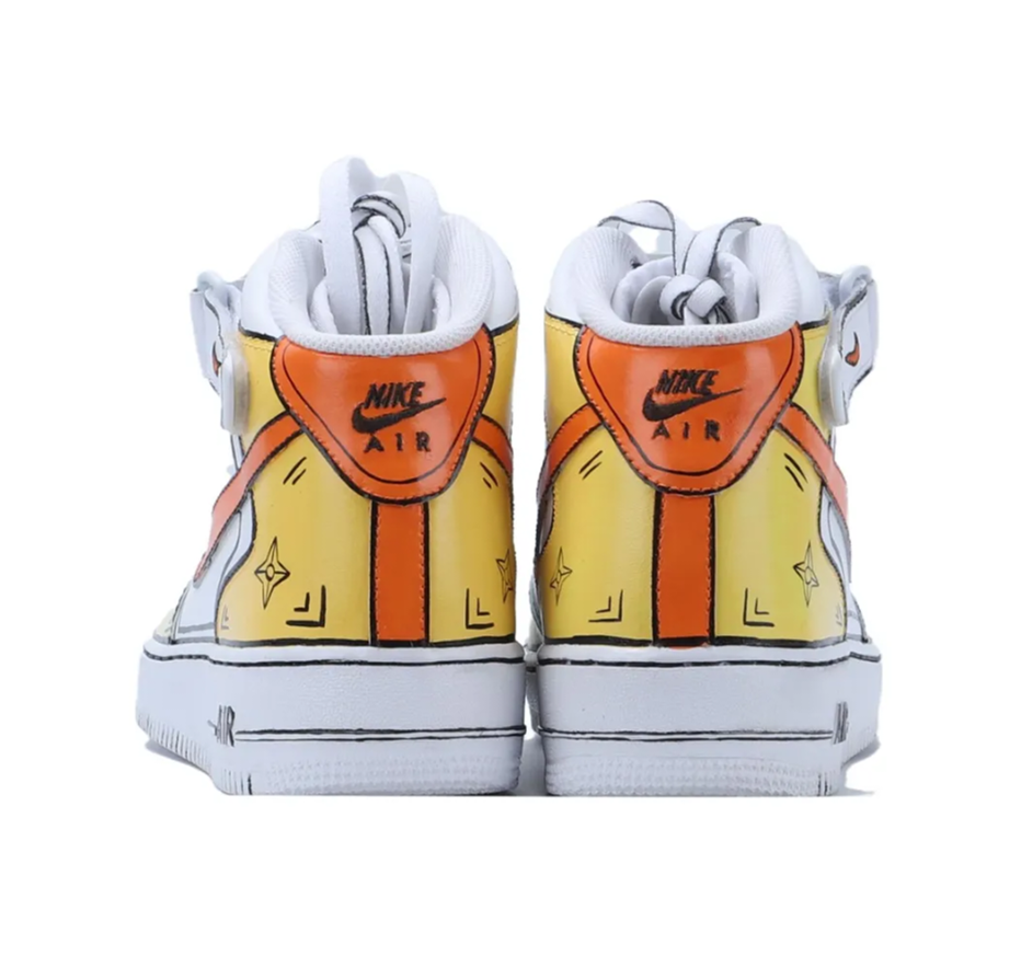 Custom Air Force 1 Mid Orange Yellow White Line