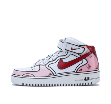 Custom Air Force 1 Mid Pink Red White Line