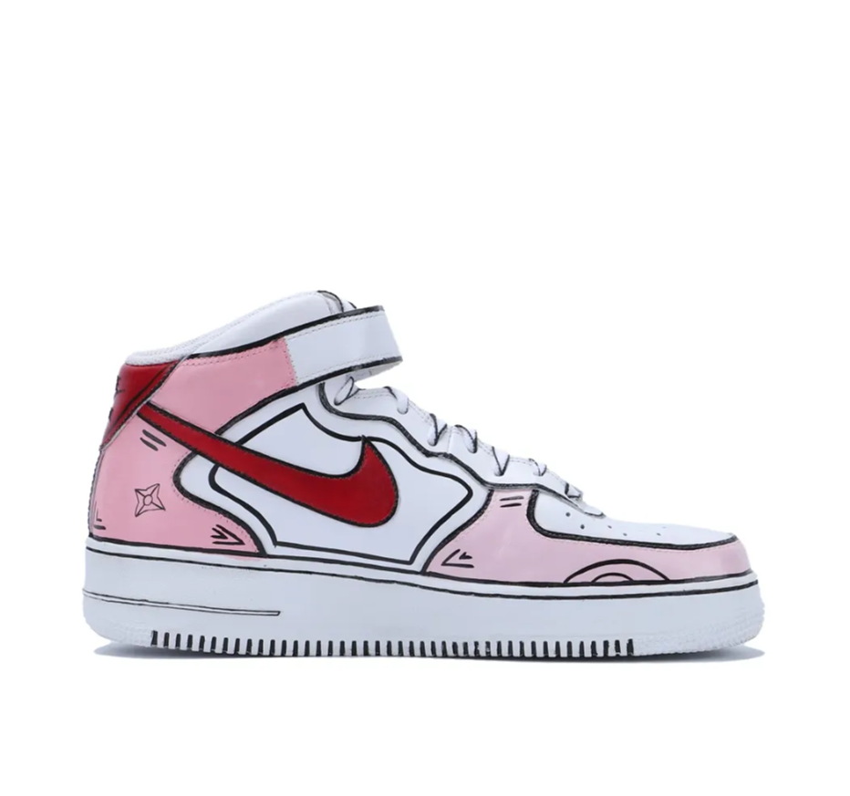 Custom Air Force 1 Mid Pink Red White Line