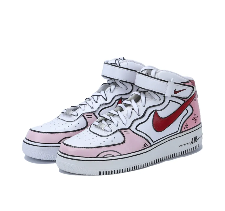 Custom Air Force 1 Mid Pink Red White Line