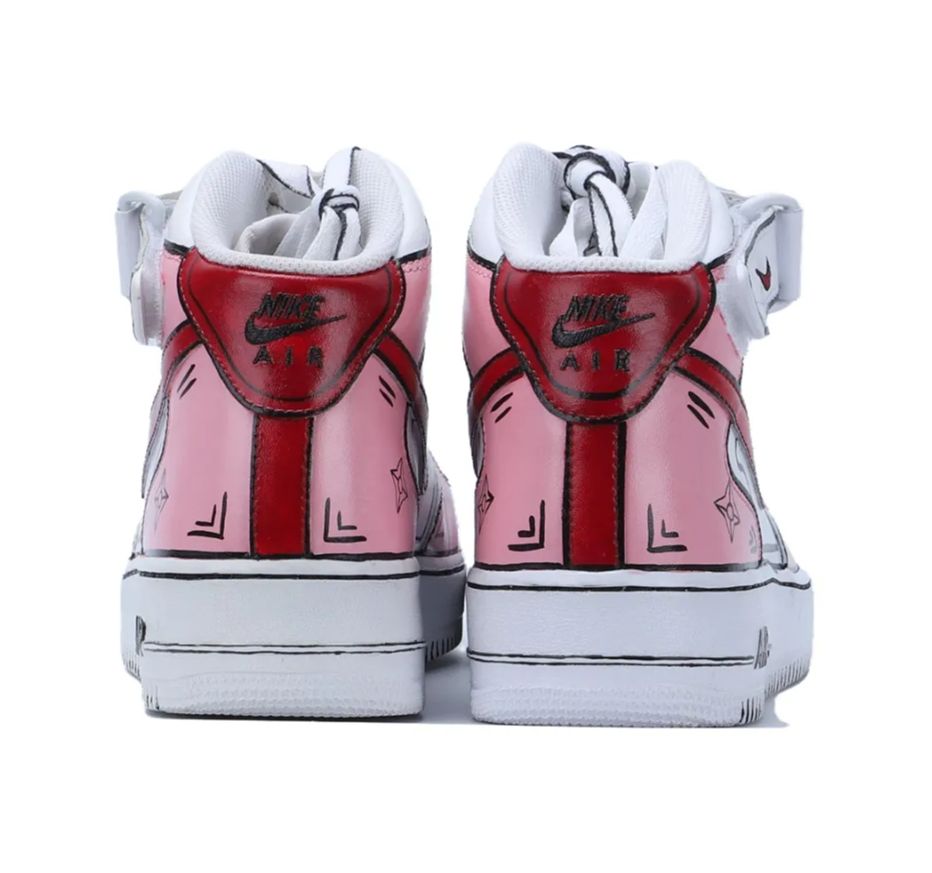 Custom Air Force 1 Mid Pink Red White Line