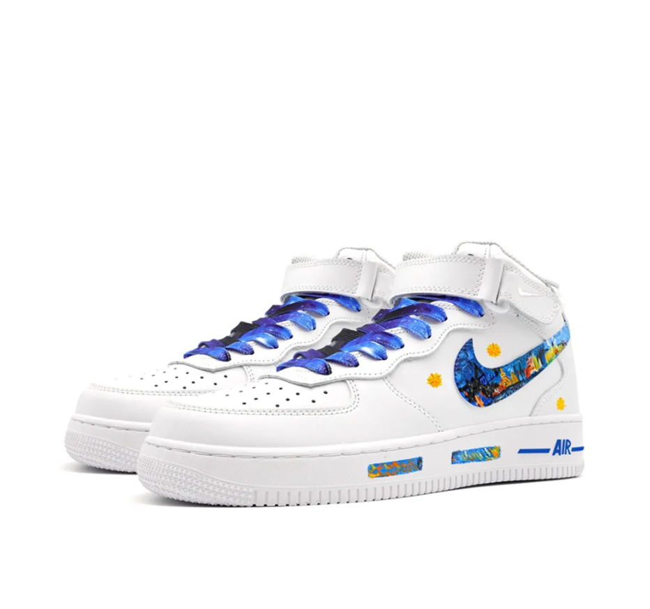 Custom Air Force 1 Mid Oil Painting Blue