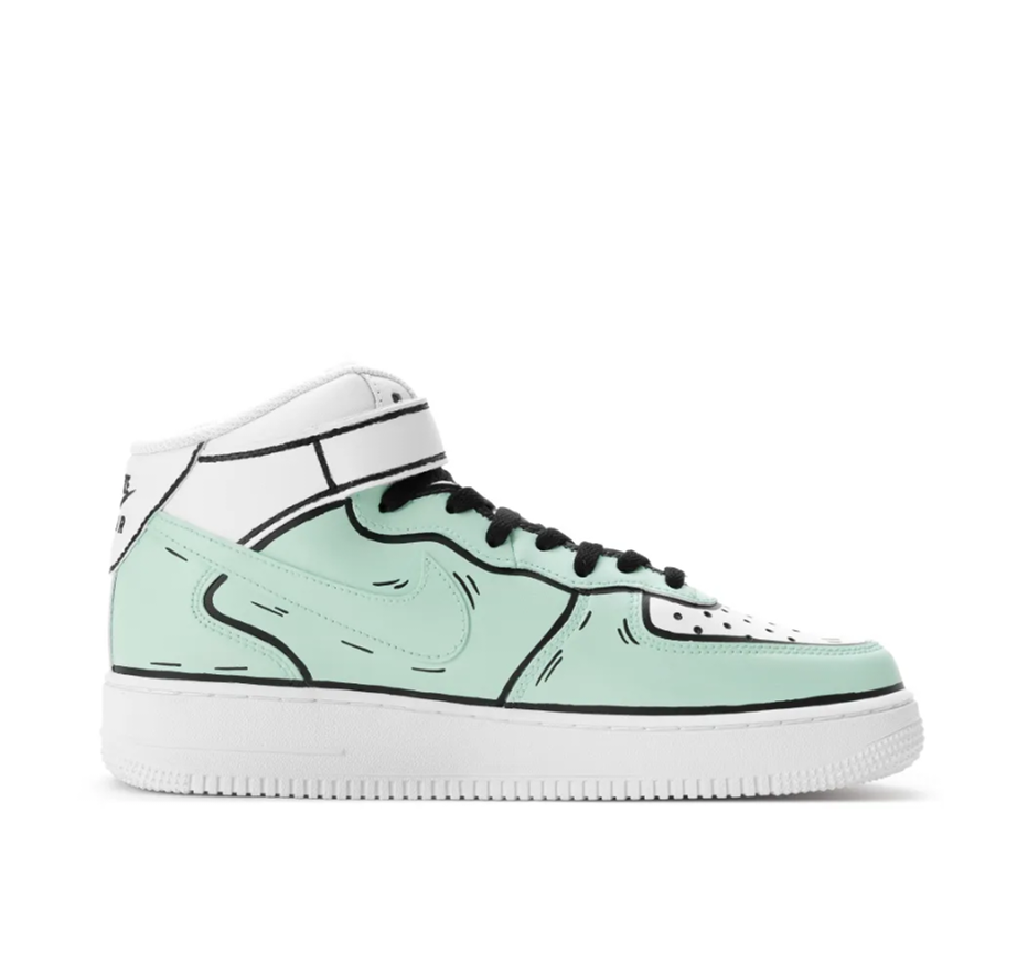 Custom Air Force 1 Mid Mint Green Broken Swoosh Black