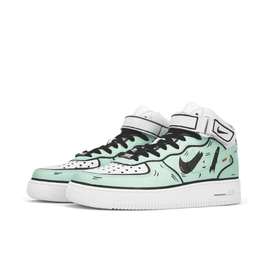 Custom Air Force 1 Mid Mint Green Broken Swoosh Black