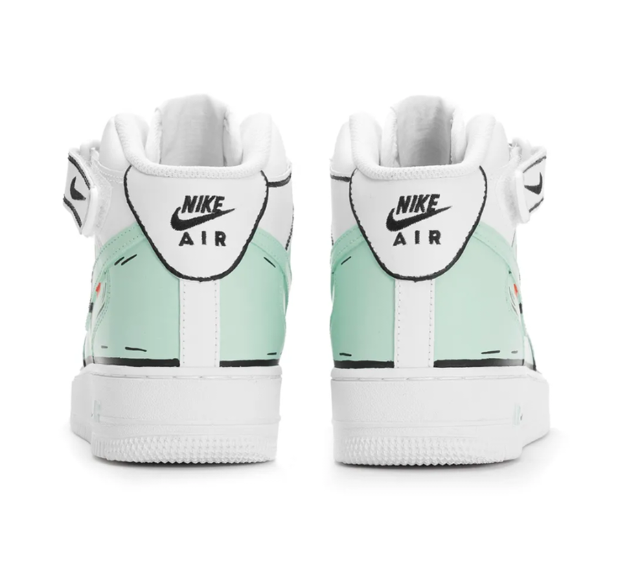 Custom Air Force 1 Mid Mint Green Broken Swoosh Black