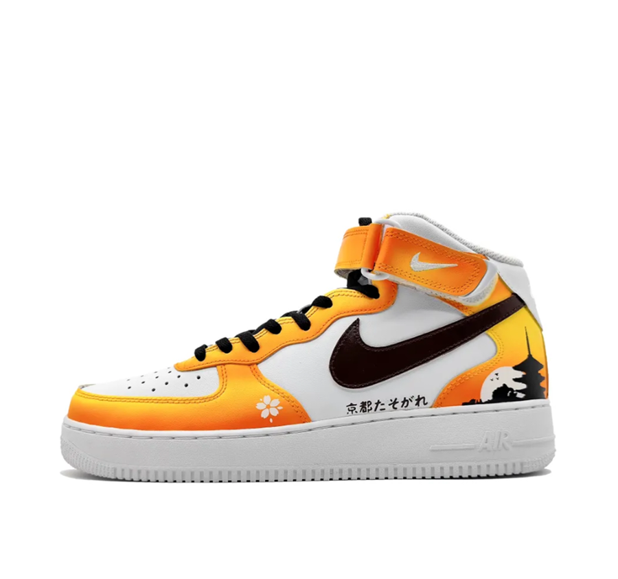 Custom Air Force 1 Mid Black Swoosh Orange White