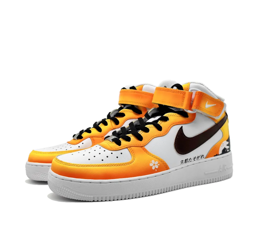 Custom Air Force 1 Mid Black Swoosh Orange White