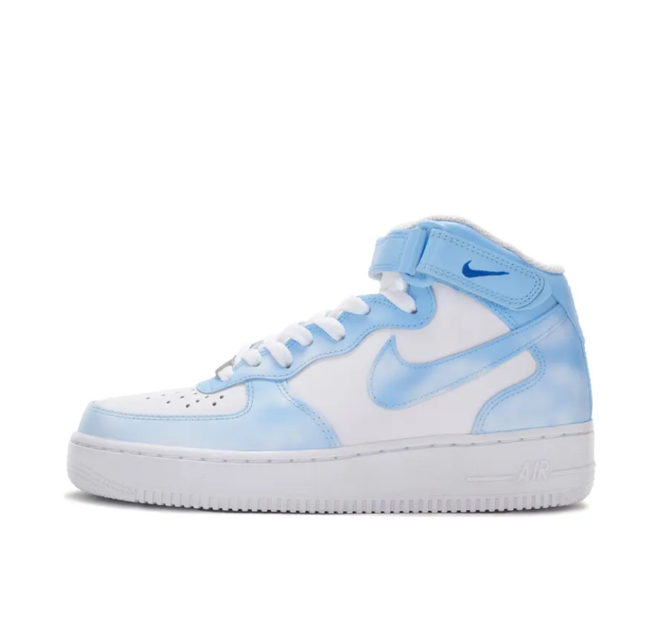 Custom Air Force 1 Mid Light Blue Blooming White