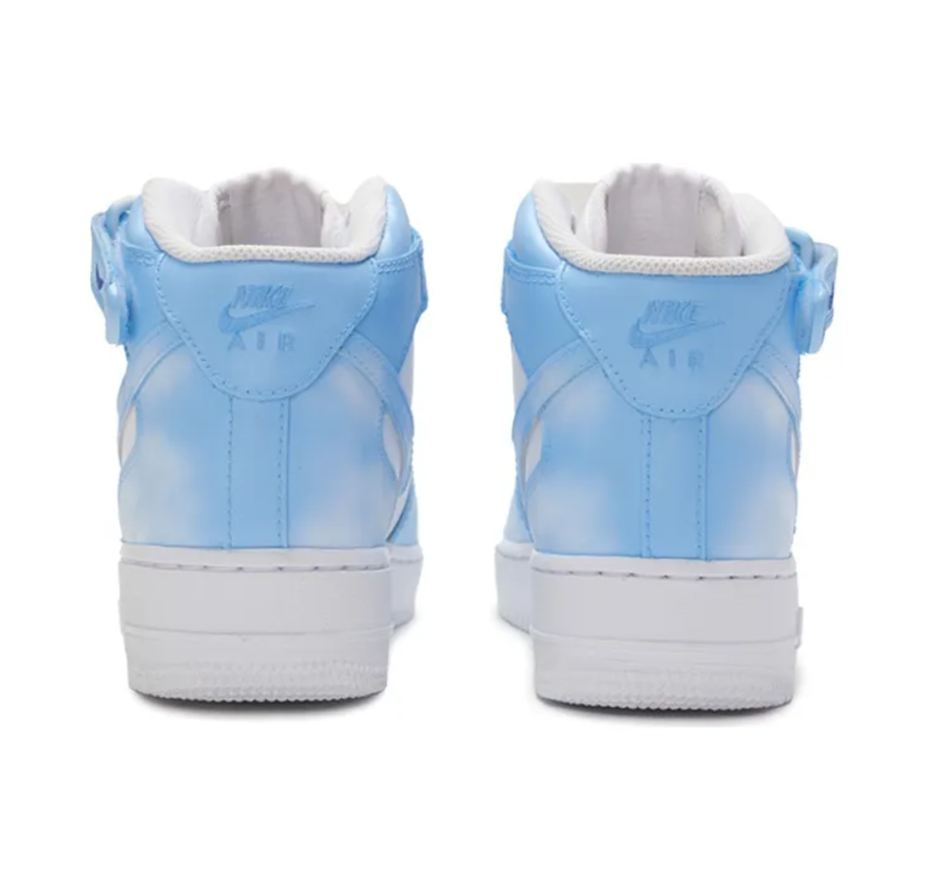 Custom Air Force 1 Mid Light Blue Blooming White