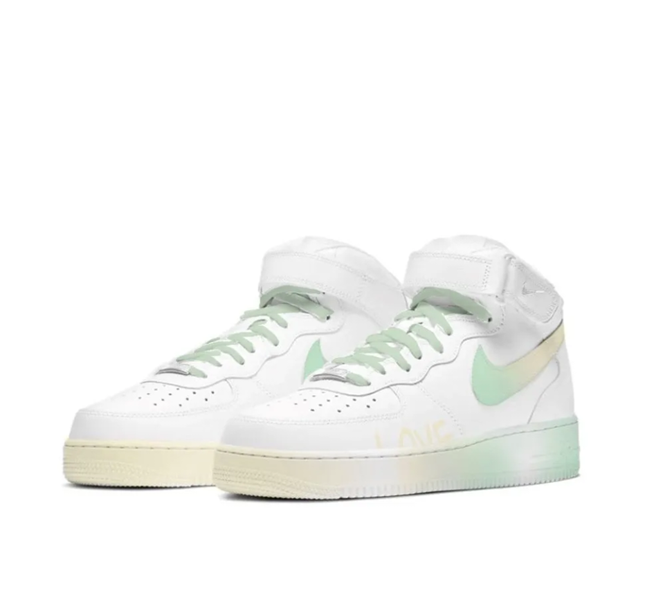 Custom Air Force 1 Mid Mint Green Light Yellow White