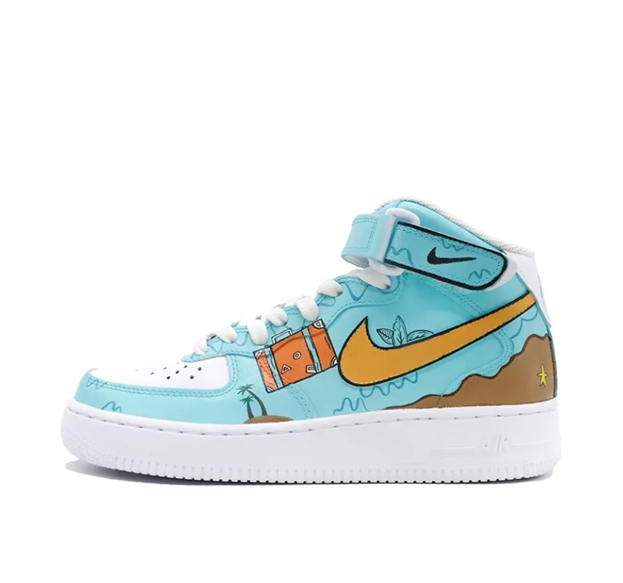 Custom Air Force 1 Mid Blue Sky Brown Beach Coconut