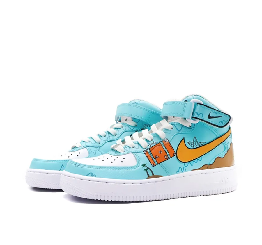 Custom Air Force 1 Mid Blue Sky Brown Beach Coconut