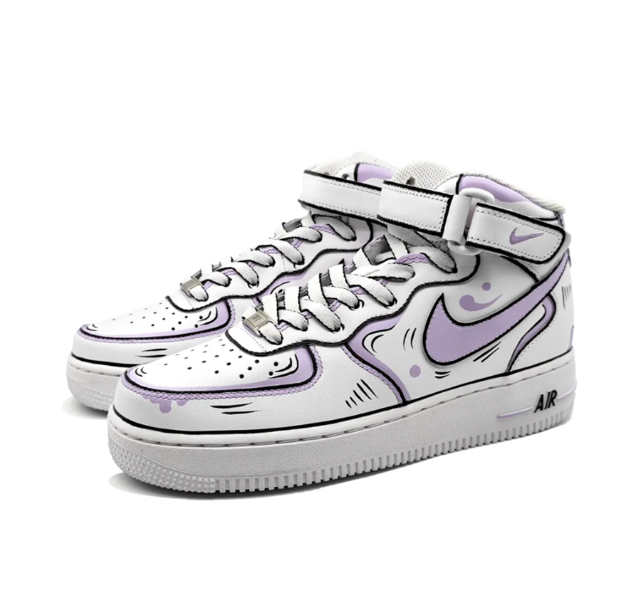 Custom Air Force 1 Mid Purple White Black Line