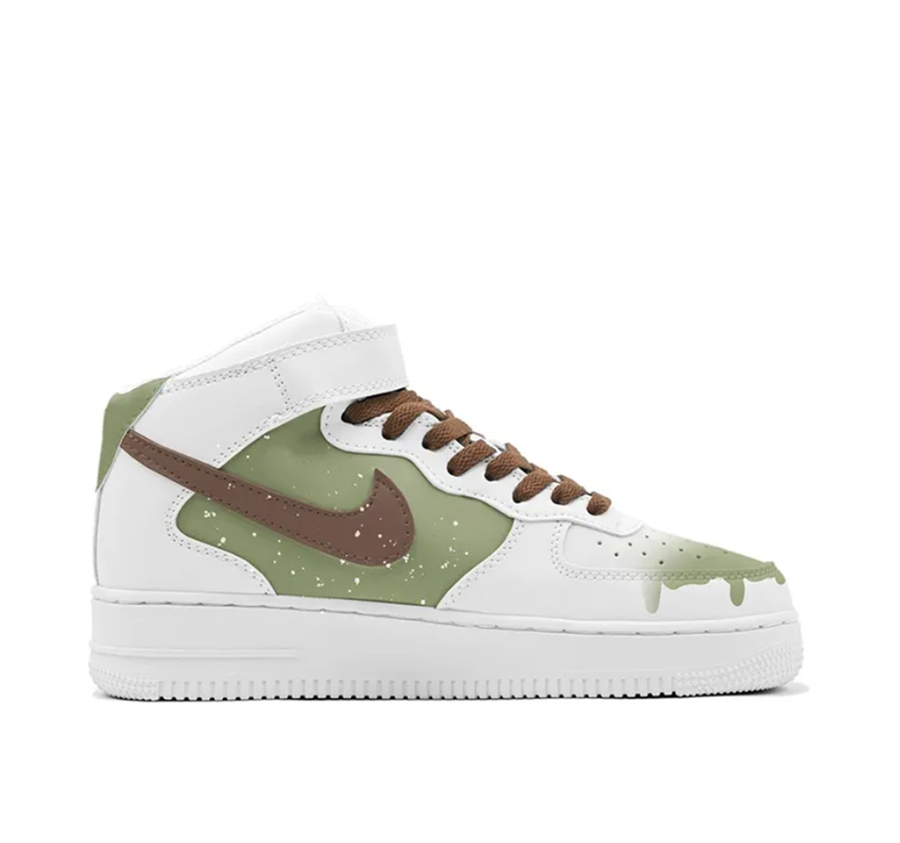 Custom Air Force 1 Mid Grass Green Brown Snow Snowman White