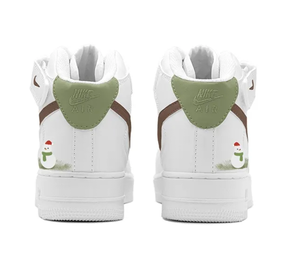 Custom Air Force 1 Mid Grass Green Brown Snow Snowman White