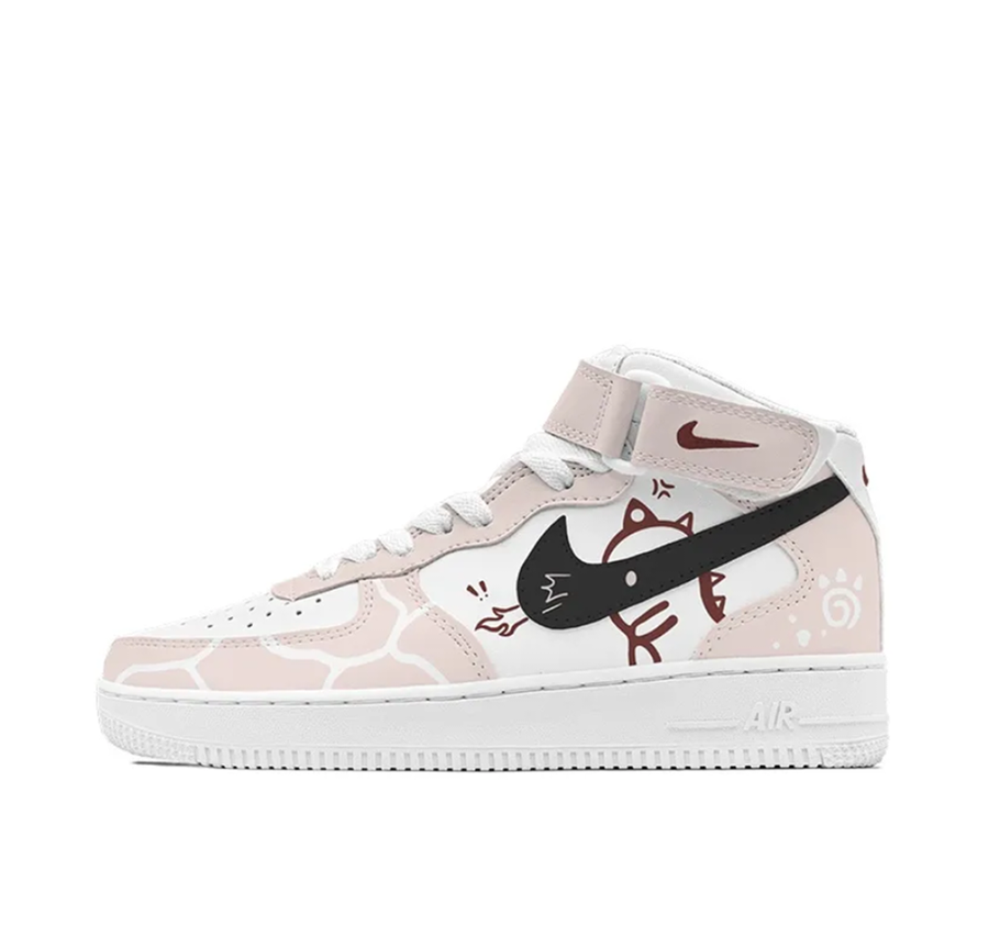 Custom Air Force 1 Mid Pink White Stripe Black Cartoon Dragon