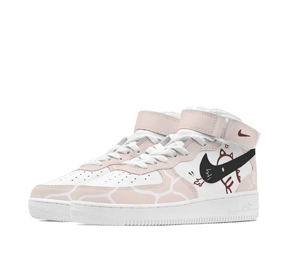 Custom Air Force 1 Mid Pink White Stripe Black Cartoon Dragon