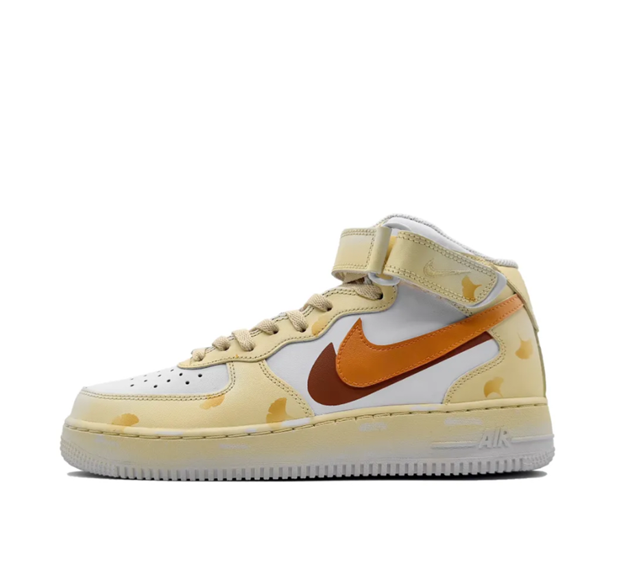 Custom Air Force 1 Mid  Ginkgo Leaf Light Yellow Orange Swoosh