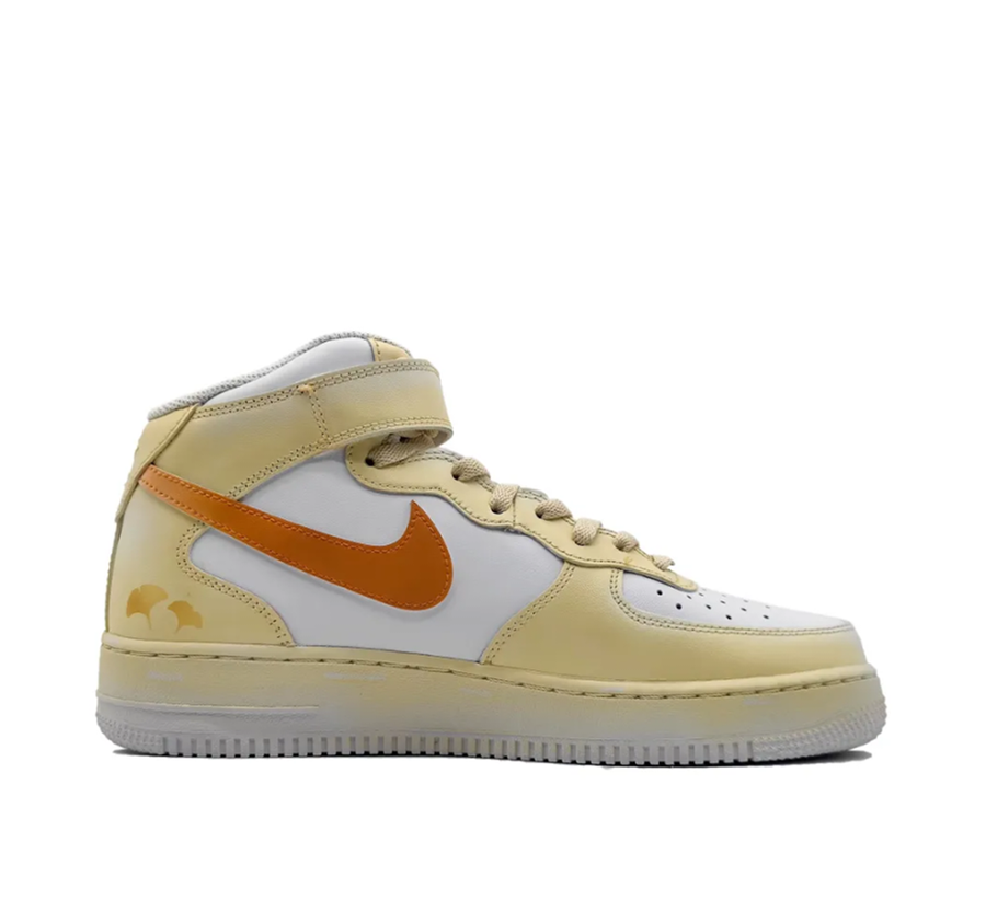 Custom Air Force 1 Mid  Ginkgo Leaf Light Yellow Orange Swoosh