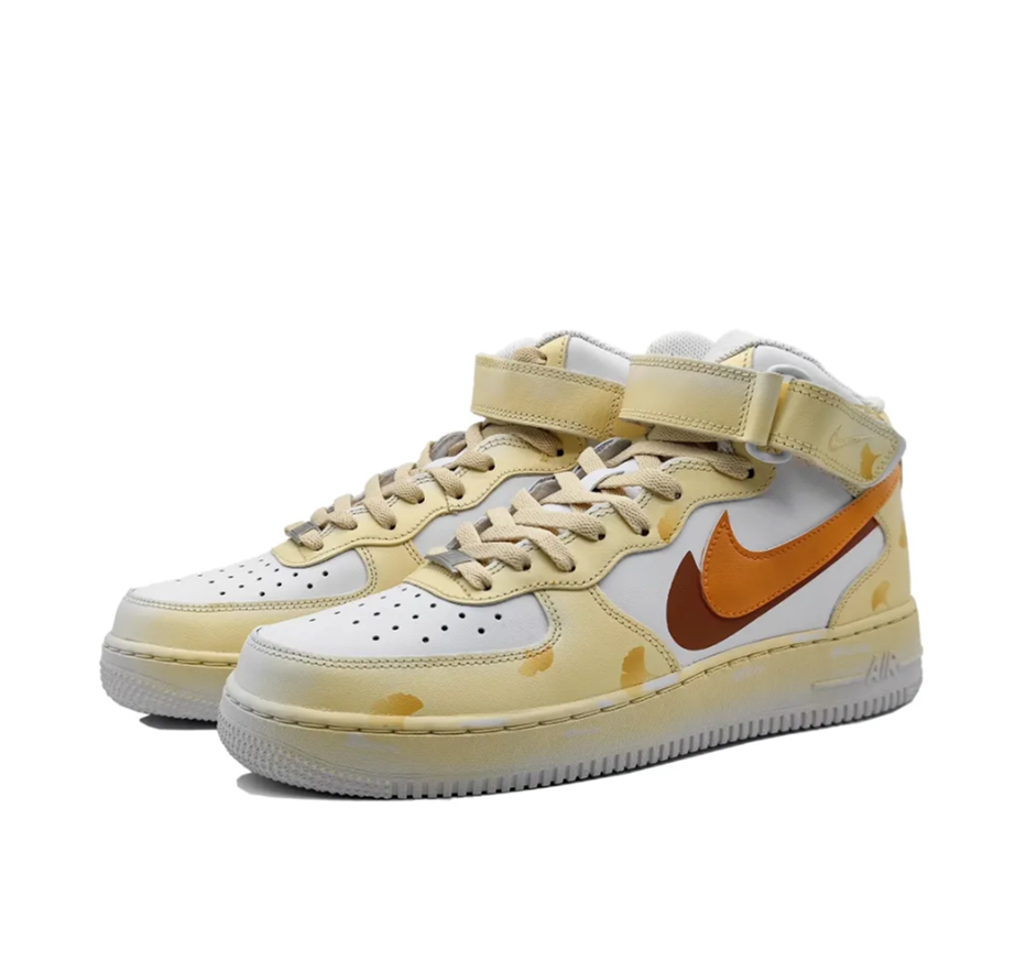 Custom Air Force 1 Mid  Ginkgo Leaf Light Yellow Orange Swoosh