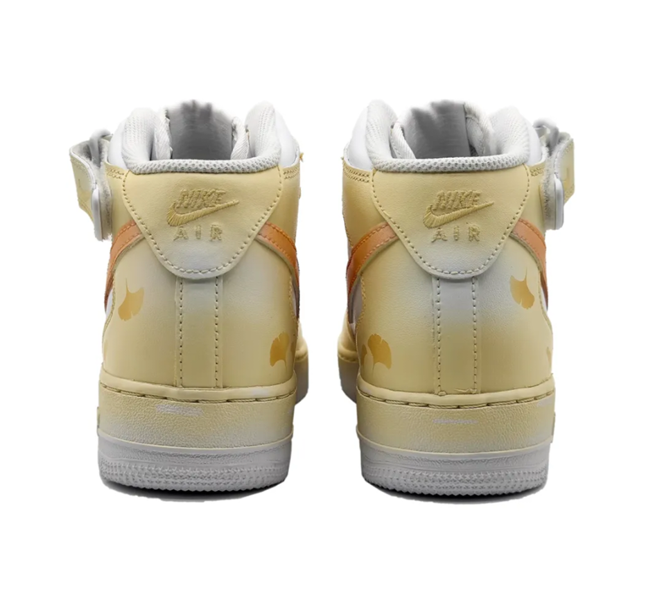 Custom Air Force 1 Mid  Ginkgo Leaf Light Yellow Orange Swoosh