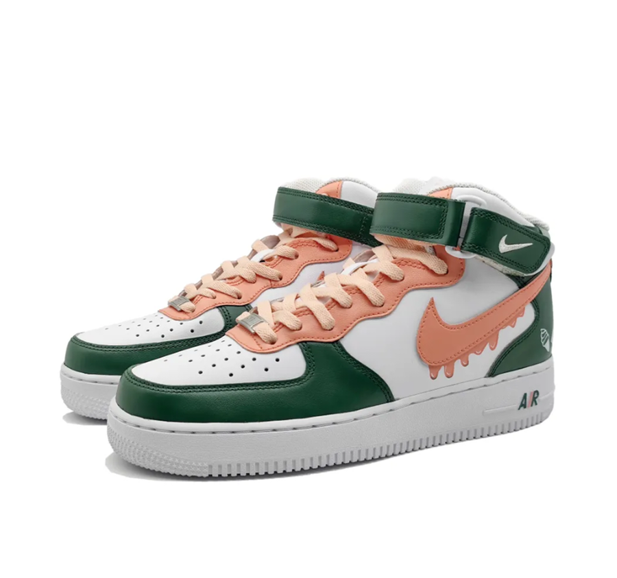 Custom Air Force 1 Mid Light Pink Swoosh Green