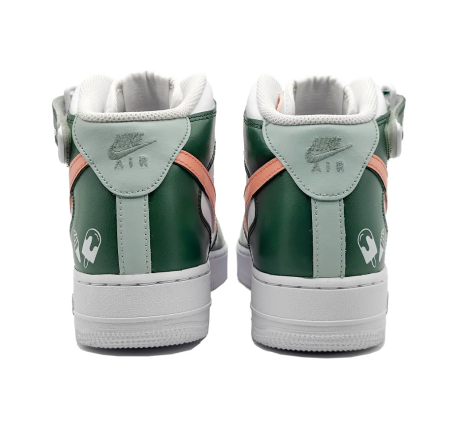 Custom Air Force 1 Mid Light Pink Swoosh Green