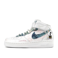 Custom Air Force 1 Mid Black Cat Pink Floral Pattern