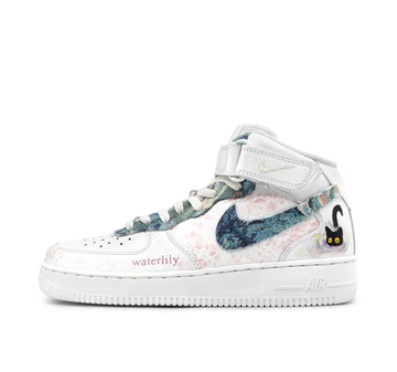 Custom Air Force 1 Mid Black Cat Pink Floral Pattern