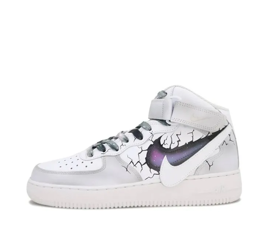 Custom Air Force 1 Mid Fragmentation Purple Slanted Swoosh