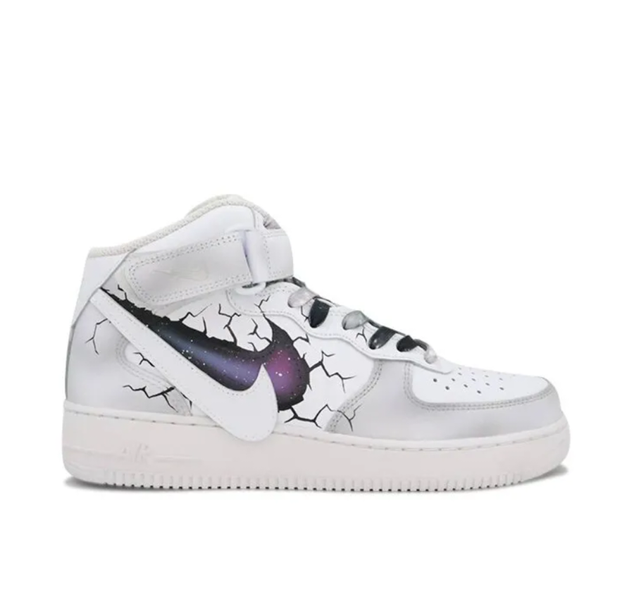 Custom Air Force 1 Mid Fragmentation Purple Slanted Swoosh