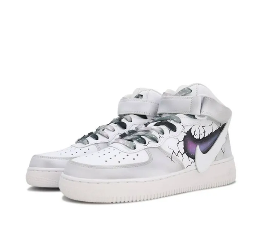 Custom Air Force 1 Mid Fragmentation Purple Slanted Swoosh