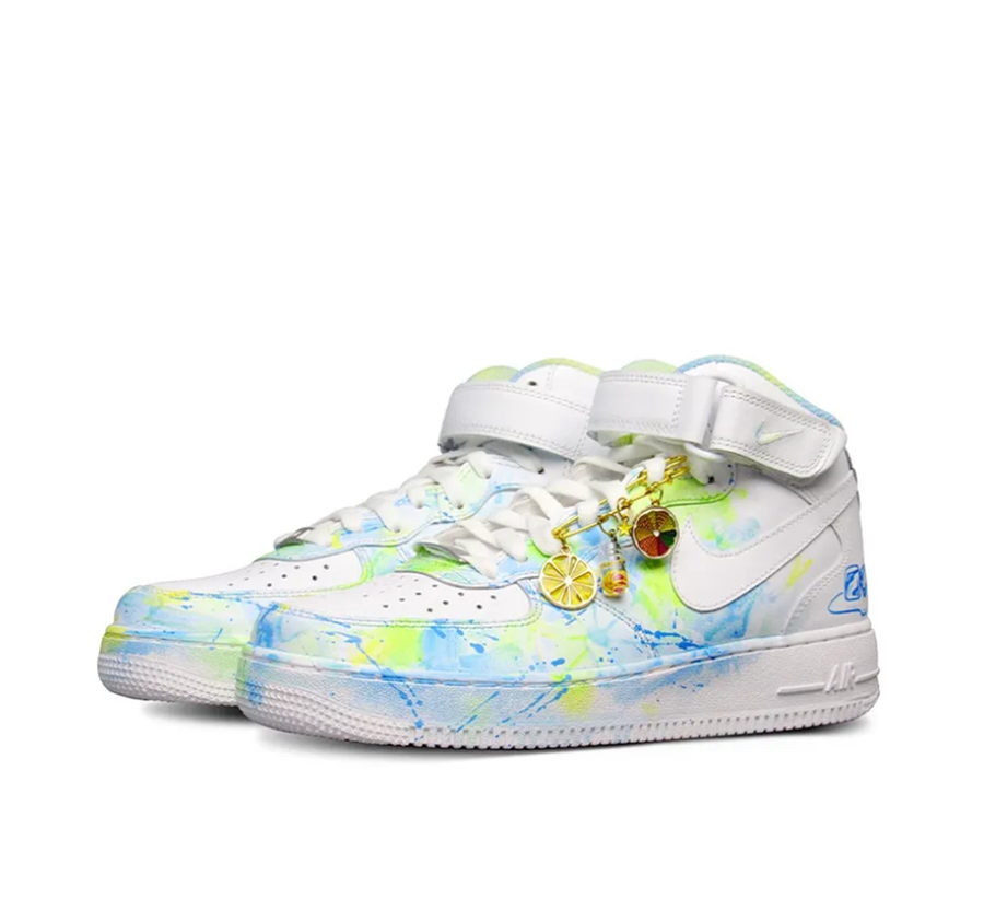 Custom Air Force 1 Mid Metal Pendants Blue Green Blooming