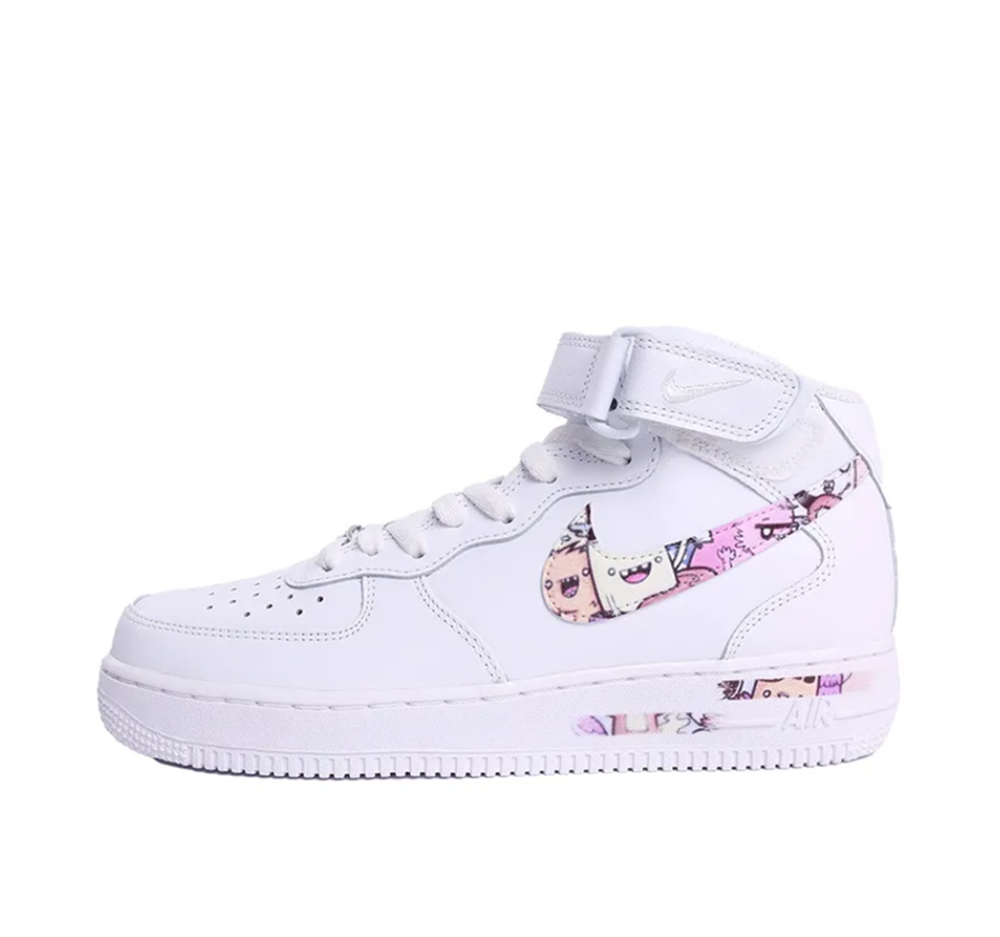 Custom Air Force 1 Mid Pink Cartoon Role Yellow Swoosh