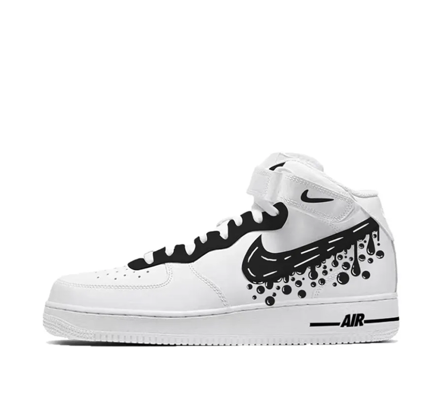 Custom Air Force 1 Mid Dripping Swoosh Black Black