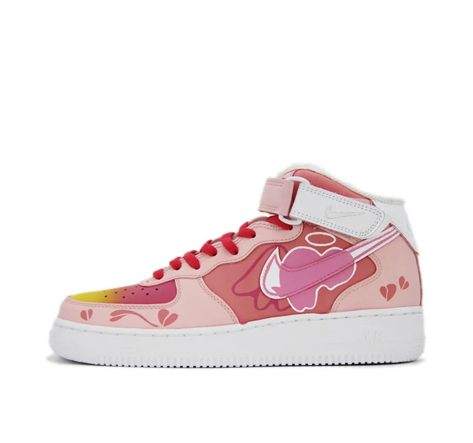 Custom Air Force 1 Mid Dark Light Pink Heart Bubble