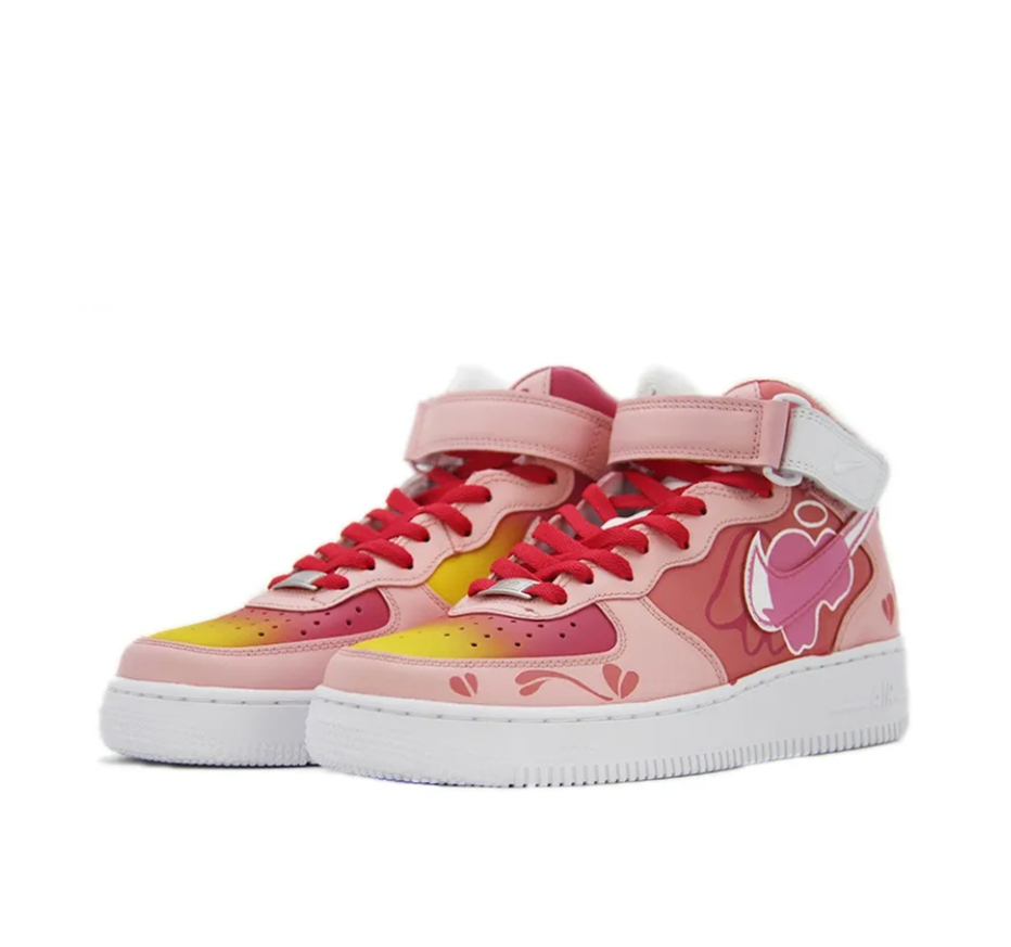 Custom Air Force 1 Mid Dark Light Pink Heart Bubble