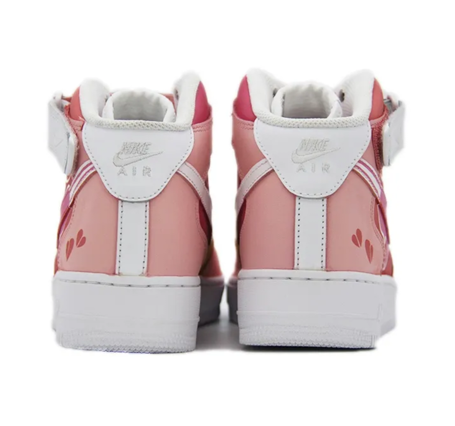 Custom Air Force 1 Mid Dark Light Pink Heart Bubble