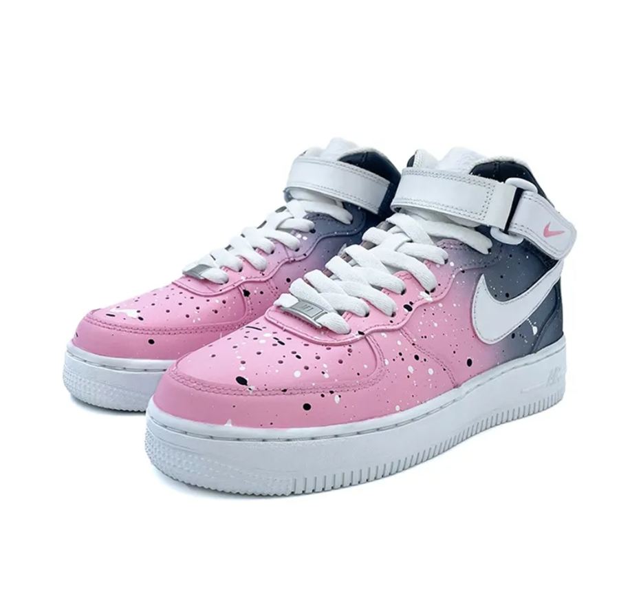 Custom Air Force 1 Mid Pink Gray Gradient Spot