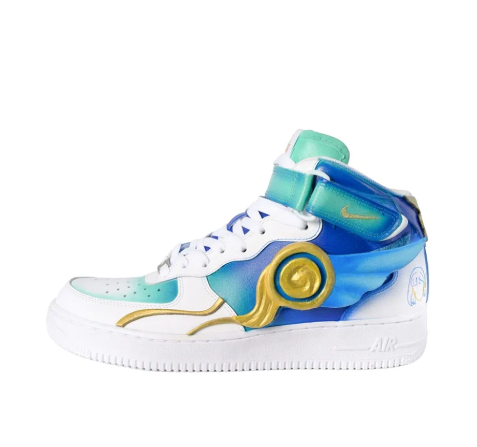 Custom Air Force 1 Mid Blue Green Gold Wave