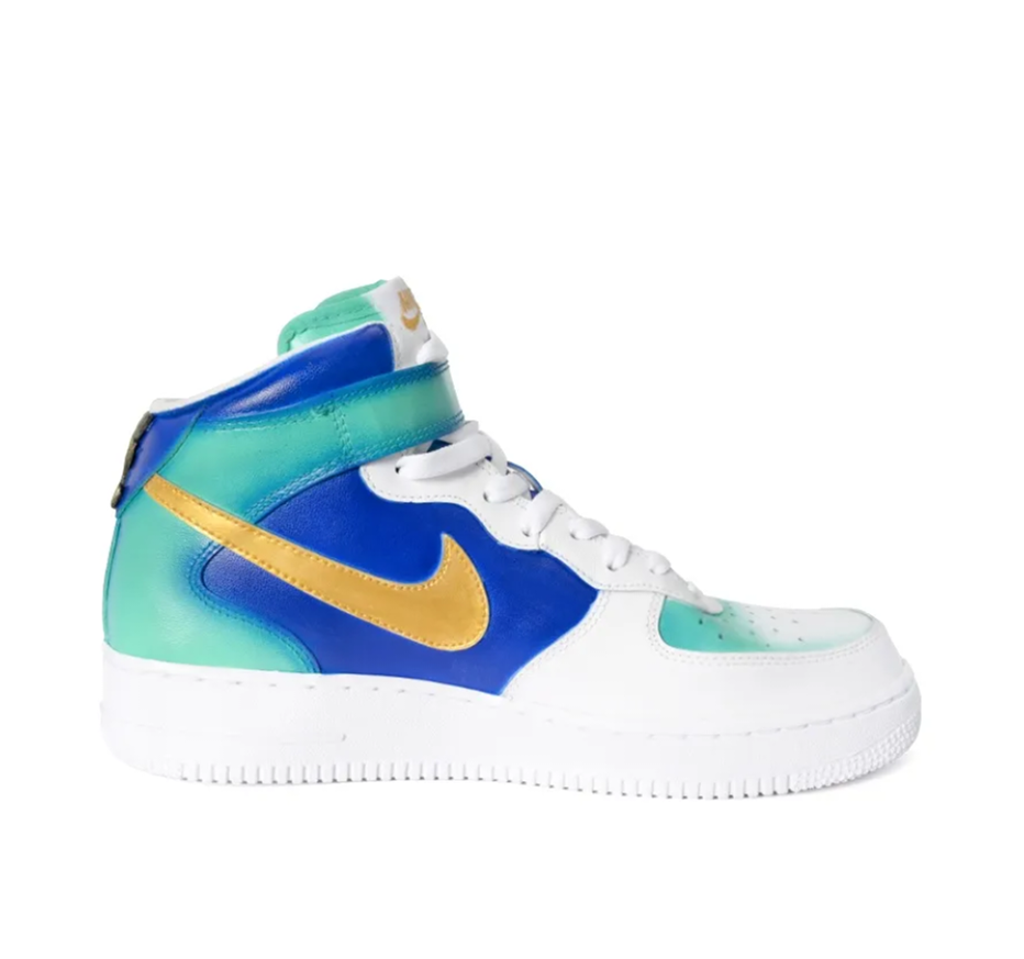 Custom Air Force 1 Mid Blue Green Gold Wave