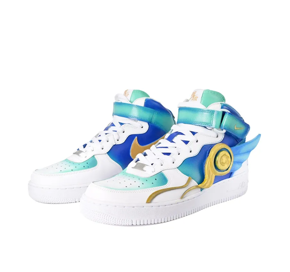 Custom Air Force 1 Mid Blue Green Gold Wave