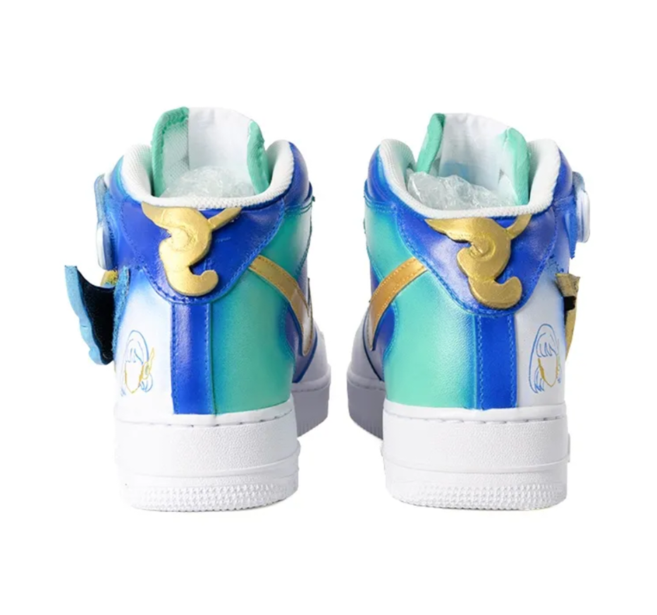 Custom Air Force 1 Mid Blue Green Gold Wave