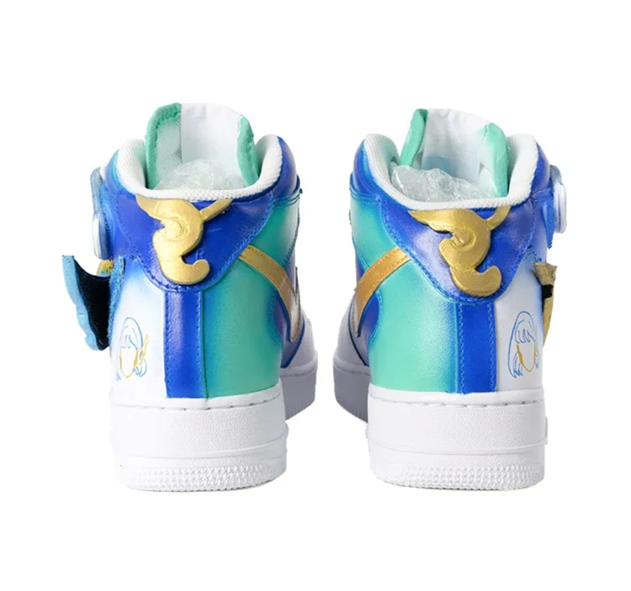 Custom Air Force 1 Mid Blue Green Gold Wave