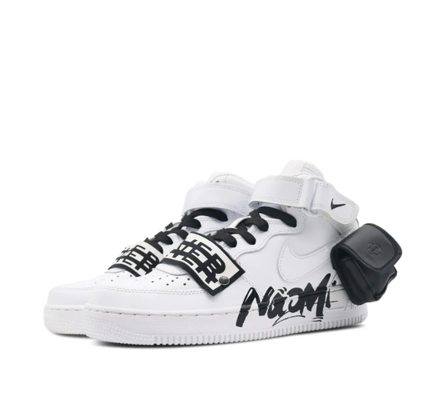 Custom Air Force 1 Mid White Stripe Black Font Bag